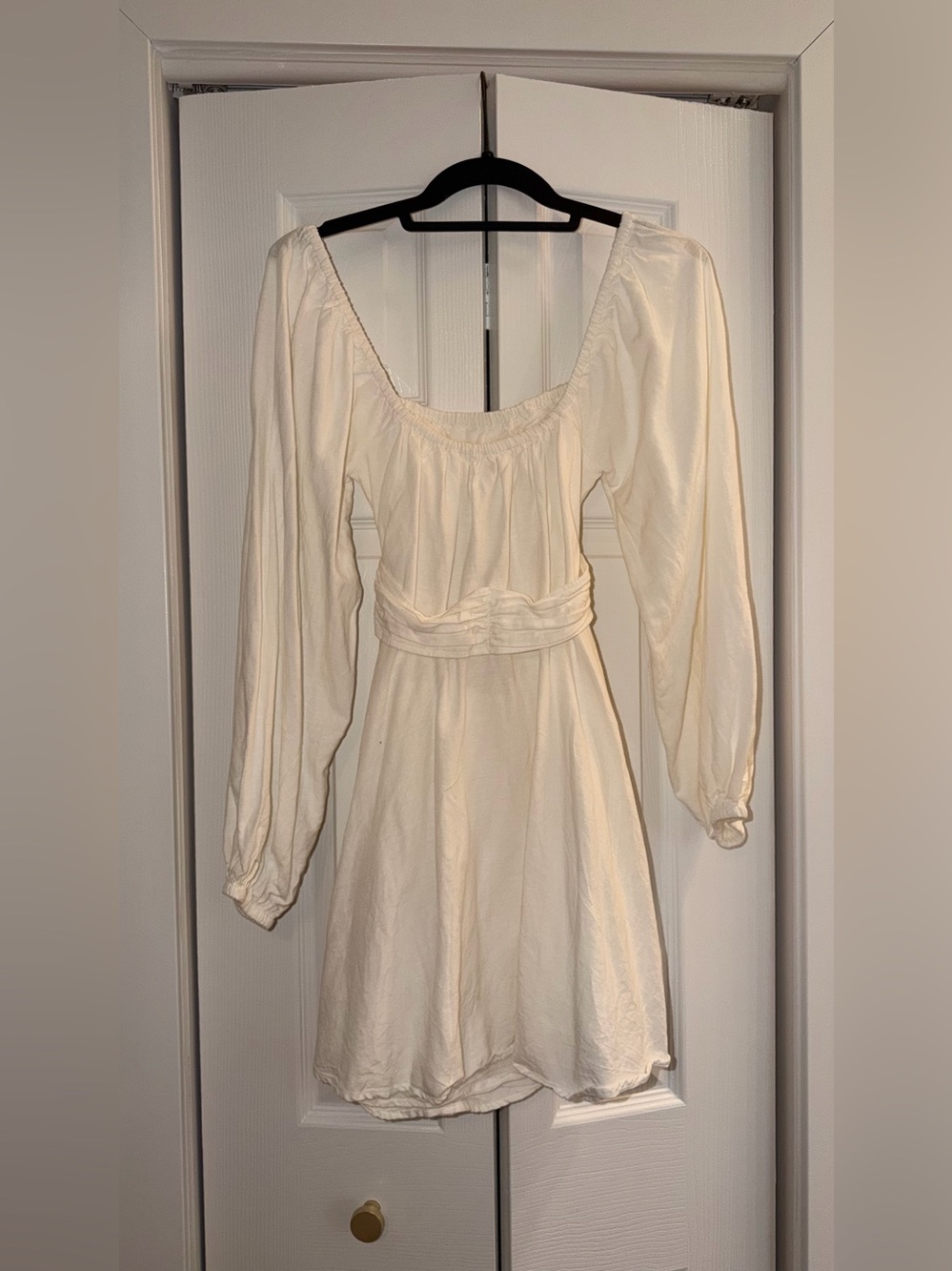 l*space Cream Long-Sleeve Square Neck Mini Dress with Smocked Waist